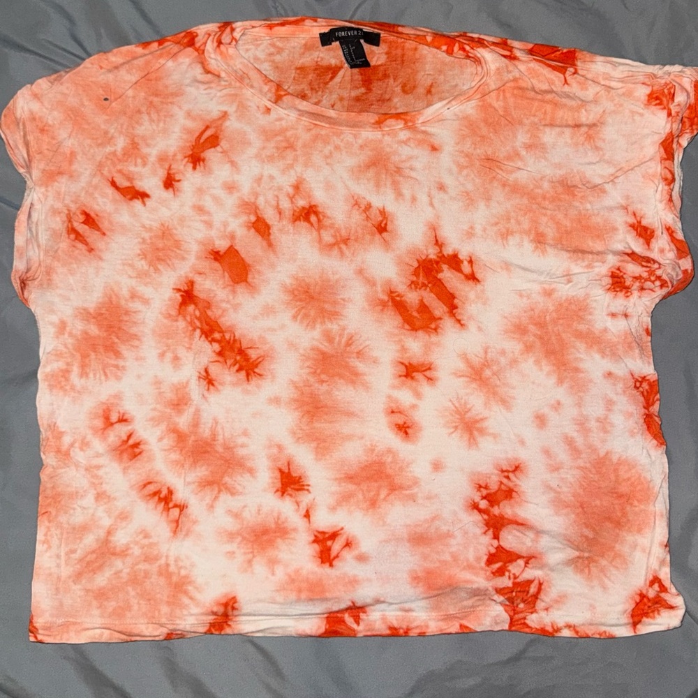 Forever 21 Orange and White Tie-Dye Tee